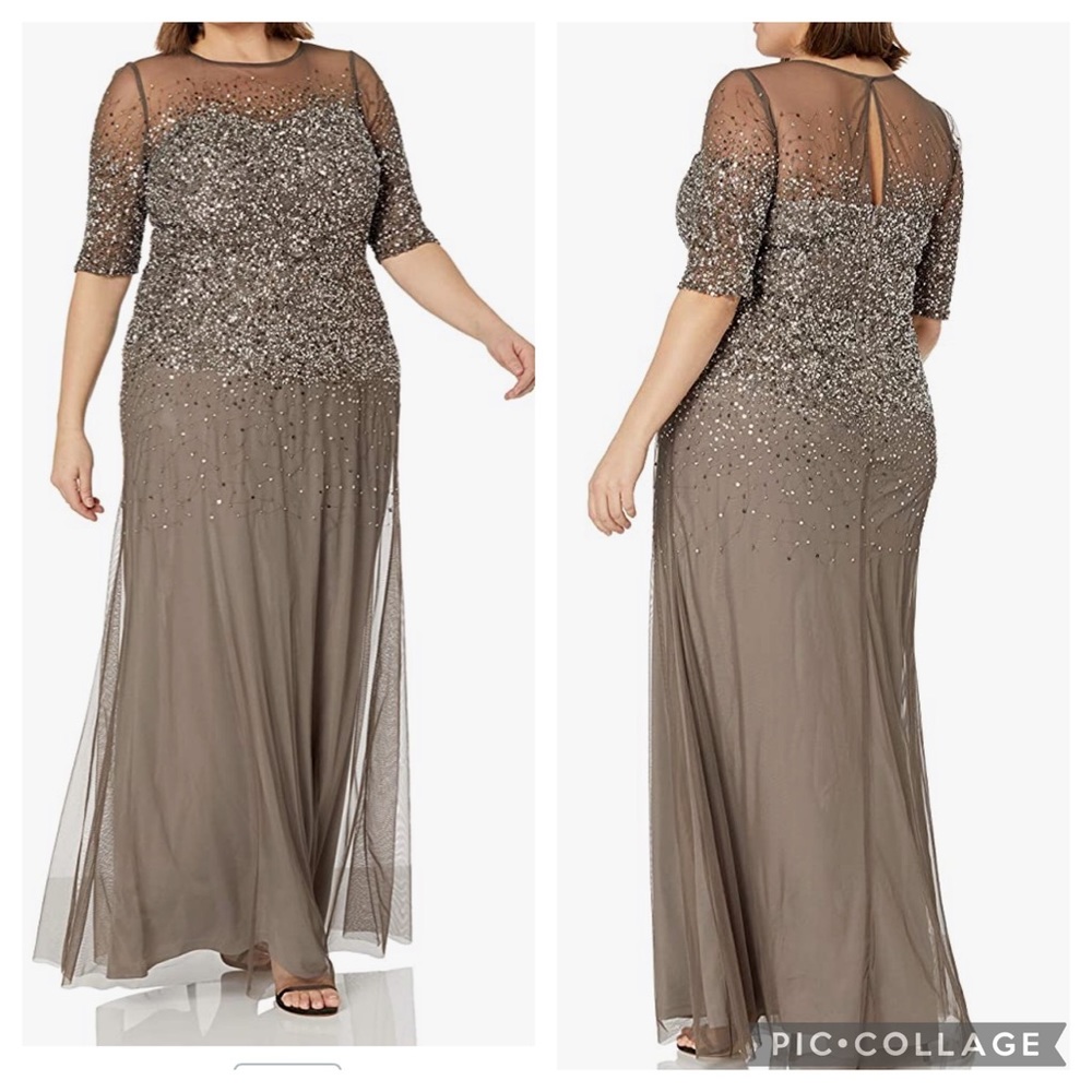 Adrianna papell PLUS SIZE beaded SWEETHEART ILLUSION NECKLINE DRESS - Picture 3 of 16